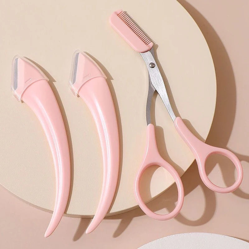 1/2/3Pcs Eyebrow Trimming Knife Eyebrow Face Razor for Women Eyebrow Scissors with Comb Brow Trimmer Scraper